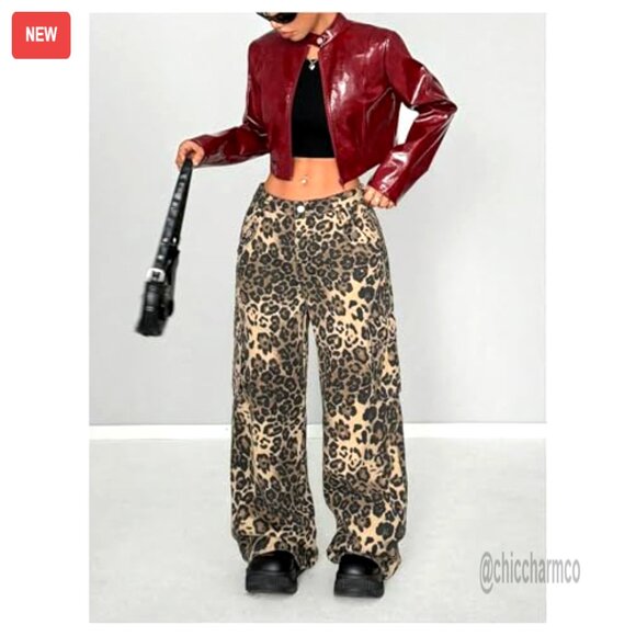 PU Leather Cropped Jacket Zip Up Mock Neck Long Sleeve Outerwear Streetwear Chic - Picture 5 of 5